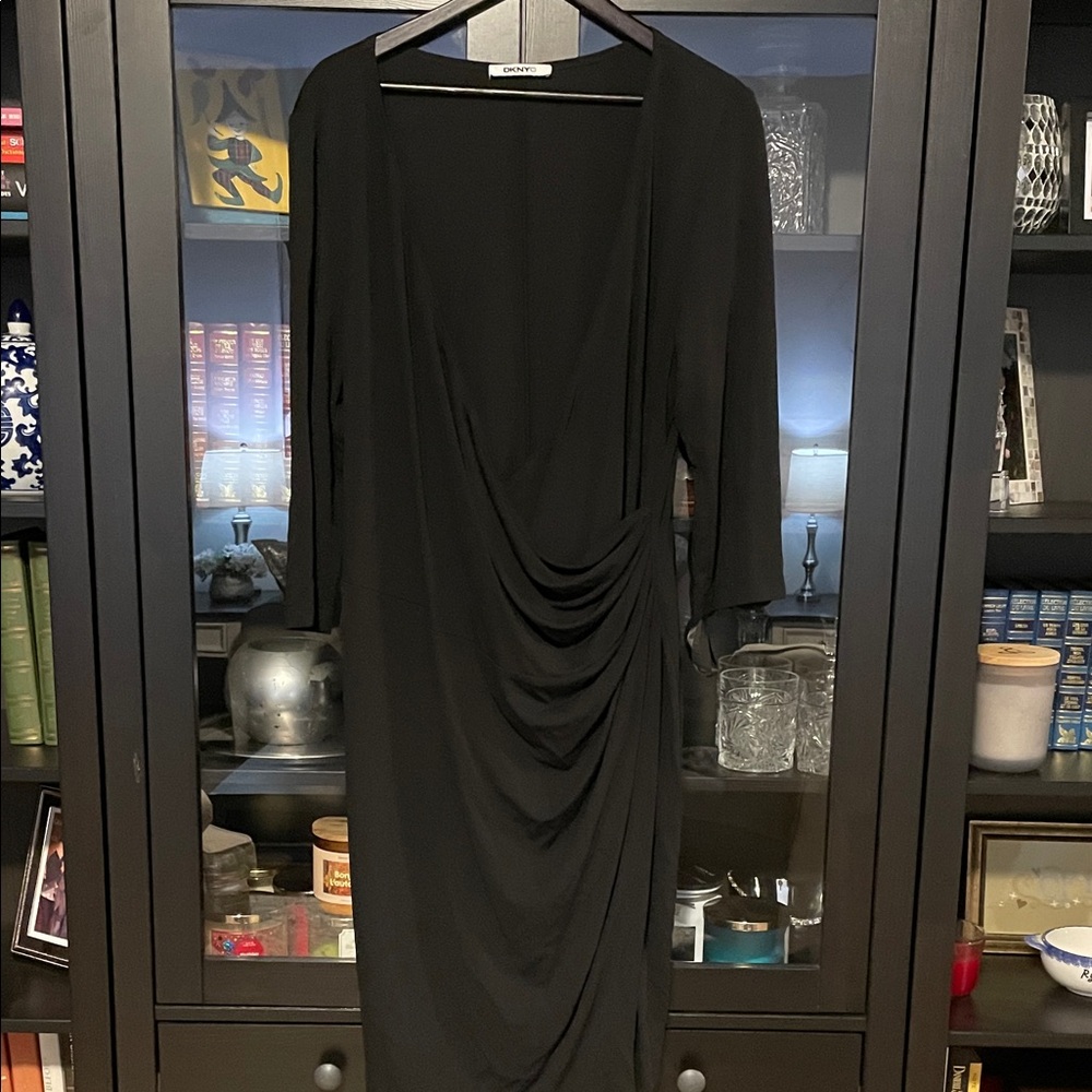 DKNYC Black Long Sleeve Draped Dress